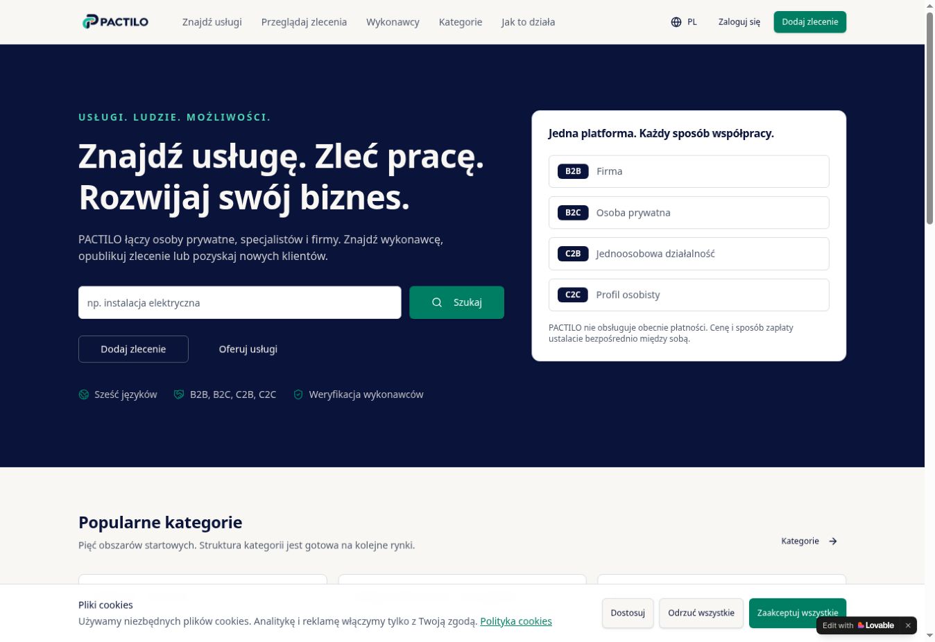 PACTILO · SERVICES MARKETPLACE website preview